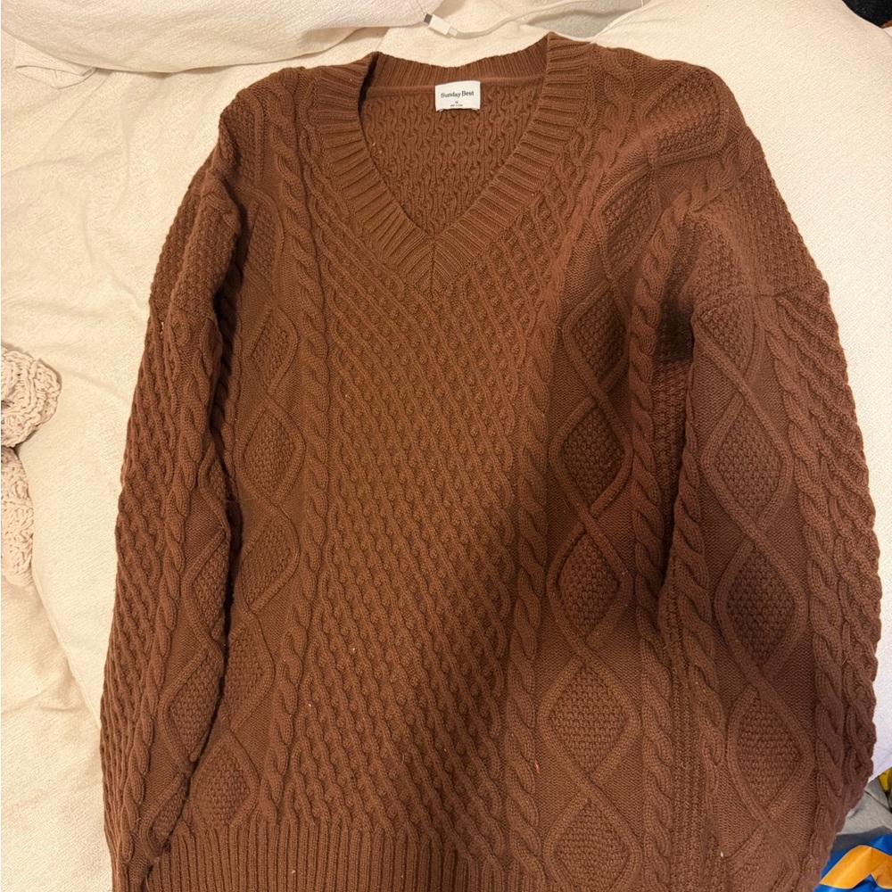 Aritzia Brown Cable Knit Sweater